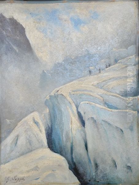 Cordee Sur Le Glacier (du Geant) Oil Painting by Gabriel Loppe