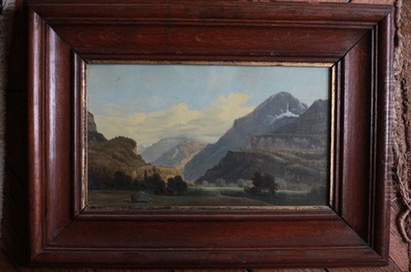 Les Foins Sur Fond De Paysage Montagneux Oil Painting by Gabriel Loppe