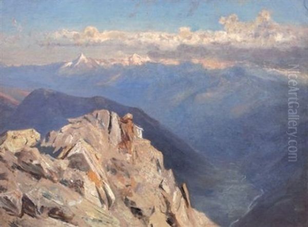 La Cabane Du Geant, Au Lointain: A Droite Le Grand Paradis, A Gauche La Grivola Oil Painting by Gabriel Loppe