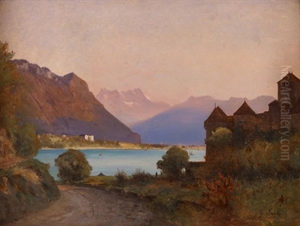 Chateau De Chillon Et Vue Sur Le Lac Leman Oil Painting by Gabriel Loppe