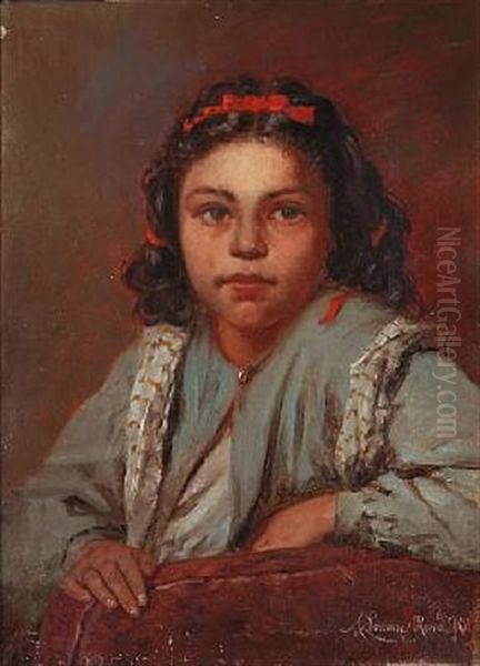 A Roman Girl With Red Hair Band Oil Painting by Auguste Johan Frederik Carl Lorange