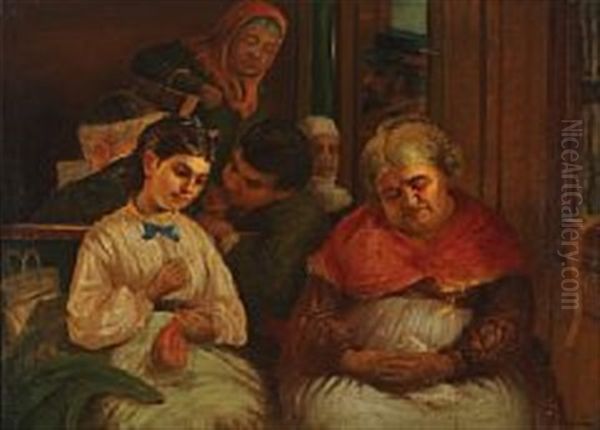 Travellers In A Compartment by Auguste Johan Frederik Carl Lorange