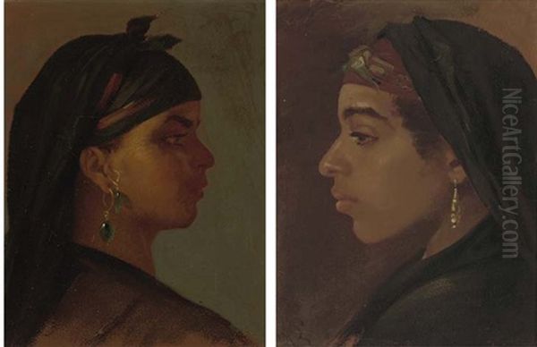 A Cairo Beauty (+ Another, Similar; Pair) Oil Painting by Auguste Johan Frederik Carl Lorange