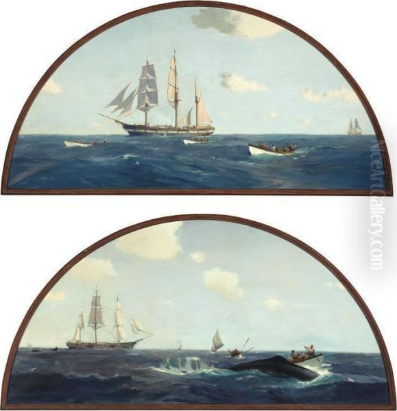 The Whale Hunt: Setting Out And Noon, The Attack: A Pair Of Paintings by John P. Benson