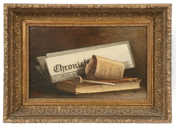 Trompe L'oeil Still Life Of A Book, 1886 Newspaper And Clay Pipe With Kentucky Tobacco Oil Painting by William Henry Lord