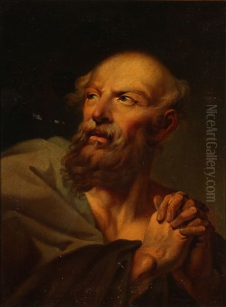 An Old Man Praying Oil Painting by Christian August Lorentzen