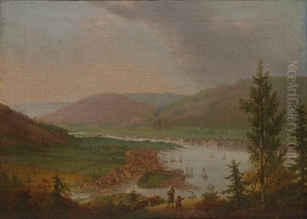 Udsigt Over Drammen Oil Painting by Christian August Lorentzen