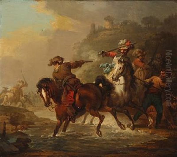 Battle Scene Oil Painting by Christian August Lorentzen