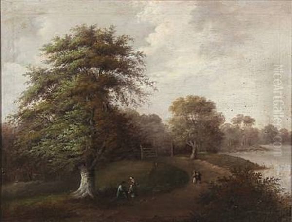 People Walking Near The Entrance To Ermelundssletten Oil Painting by Christian August Lorentzen