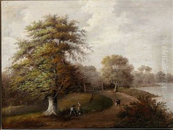 People Walking Near The Entrance To Ermelundssletten Oil Painting by Christian August Lorentzen