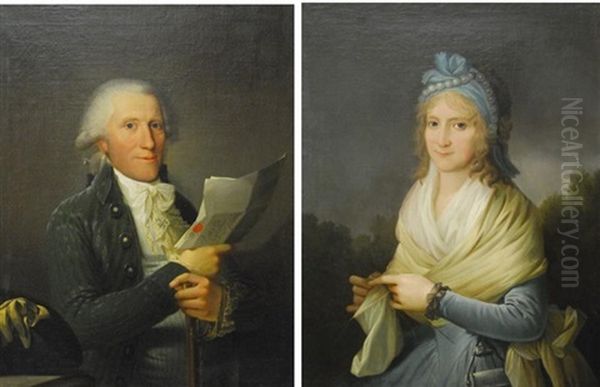 Portrait Of Hans De Brink-seidelin (+ Mariane Bartholin Brink-seidelin; 2 Works) Oil Painting by Christian August Lorentzen