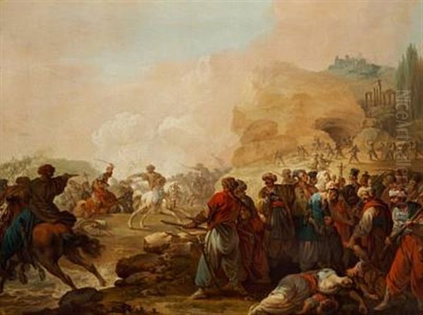 Battle Scene With Greeks And Turks Fighting Oil Painting by Christian August Lorentzen