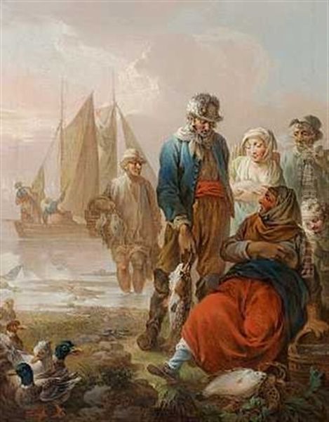 Siaellandske Fiskere Oil Painting by Christian August Lorentzen