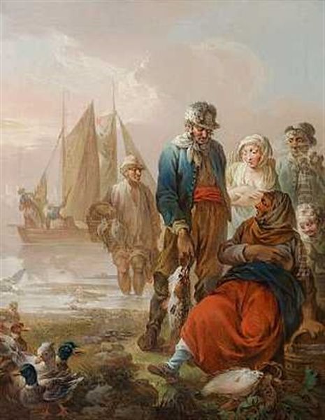 Siaellandske Fiskere Oil Painting by Christian August Lorentzen