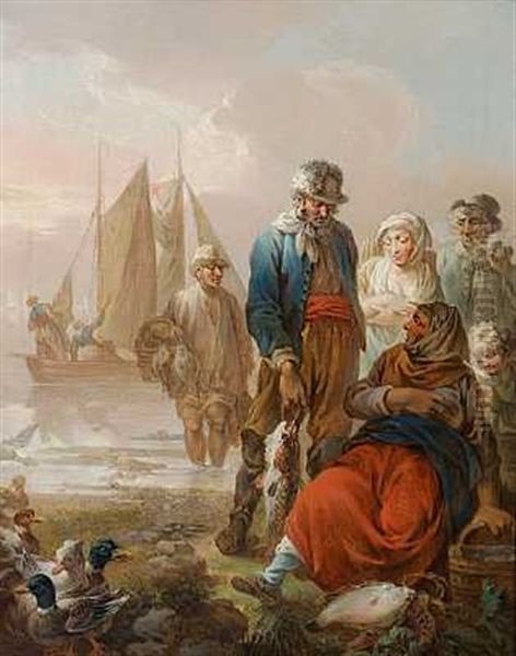 Siaellandske Fiskere Oil Painting by Christian August Lorentzen