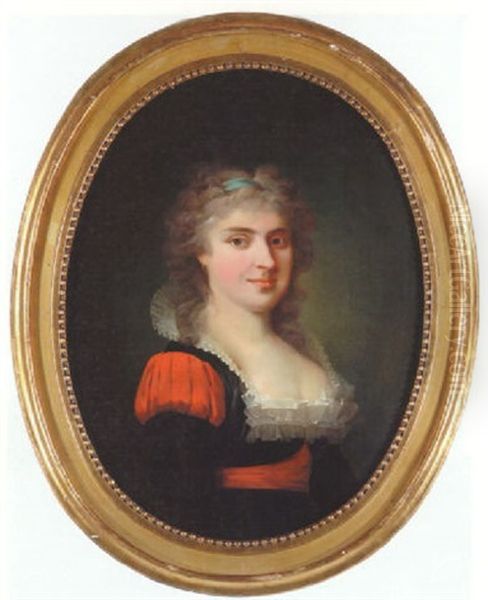 Portraet Af Frederikke Von Staffeldt I Sort Kjole Prydet Med Rode Band Oil Painting by Christian August Lorentzen