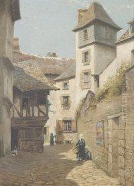 A Court, Quimper, Brittany Oil Painting by Mary Kate Benson