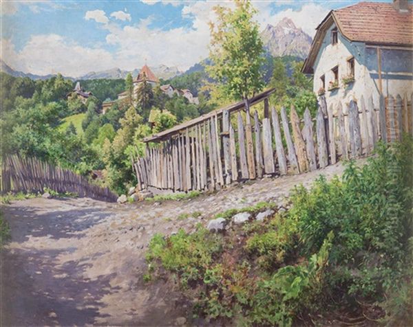 Sommerliche Voralpenlandschaft Mit Hausern In Der Steiermark? Oil Painting by Carl Lorenz