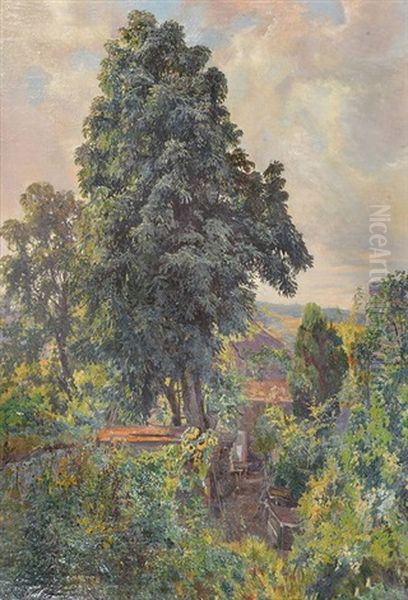 A Summer Garden Oil Painting by Carl Lorenz