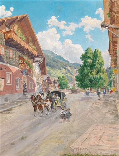 Der Platz In Wagrain Oil Painting by Carl Lorenz