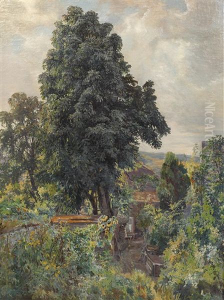 Garden Landscape Oil Painting by Carl Lorenz