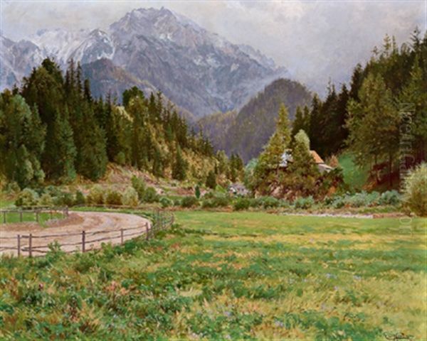 Die Schneealpe Bei Krumpen, Steiermark Oil Painting by Carl Lorenz