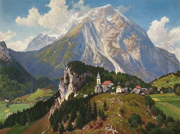 Der Grosglockner Mit Heiligenblut Im Vordergrund Oil Painting by Carl Lorenz