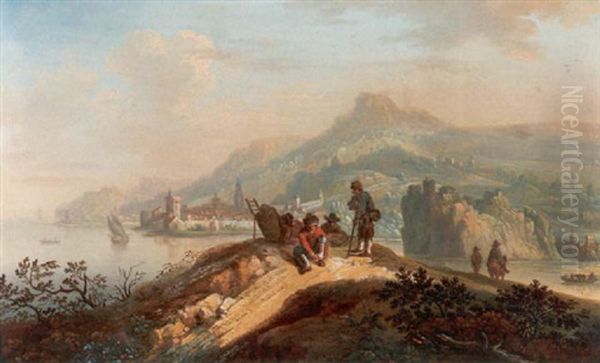 Rastende Wanderer In Fluslandschaft Oil Painting by Friedrich Gottlieb Lorenz