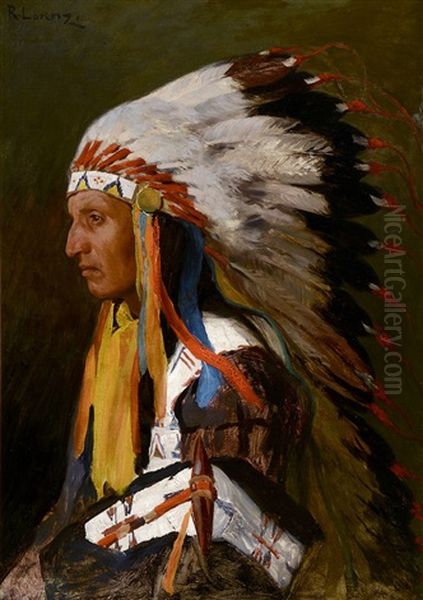 Indian Chief (c. 1890's) Oil Painting by Richard Lorenz