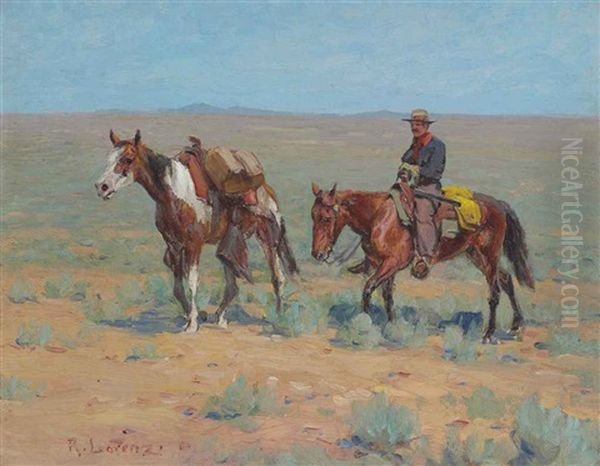 Mounted Cowboy And Pack Horse Oil Painting by Richard Lorenz