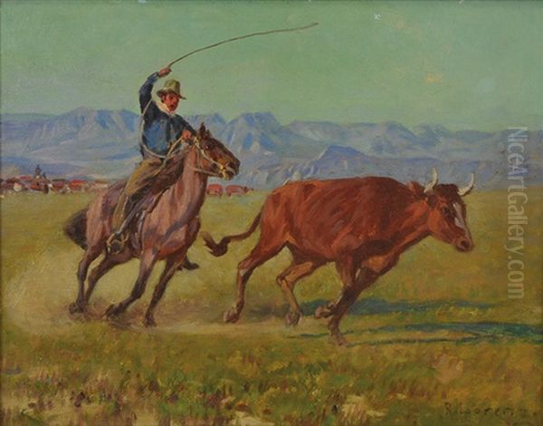 Roping The Bull Oil Painting by Richard Lorenz