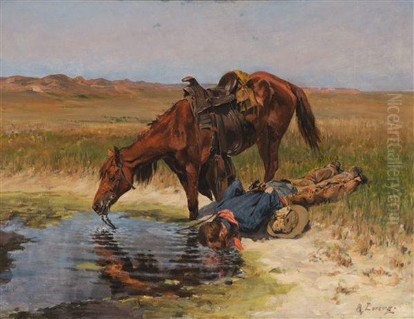 At The Waterhole Oil Painting by Richard Lorenz