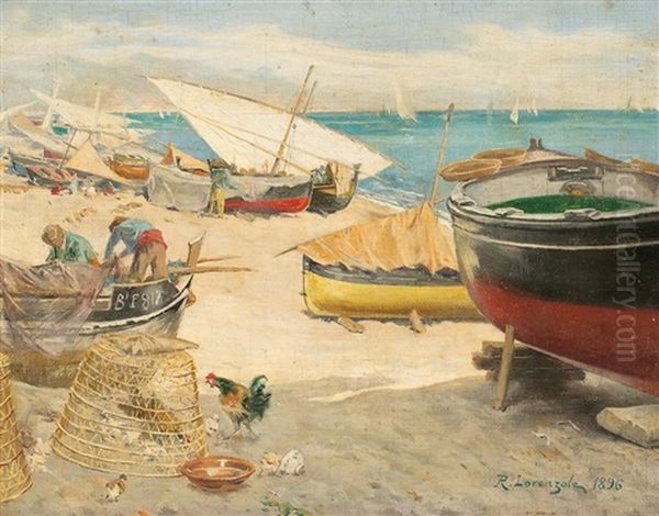 Pescadores En La Playa Oil Painting by Ramiro Lorenzale