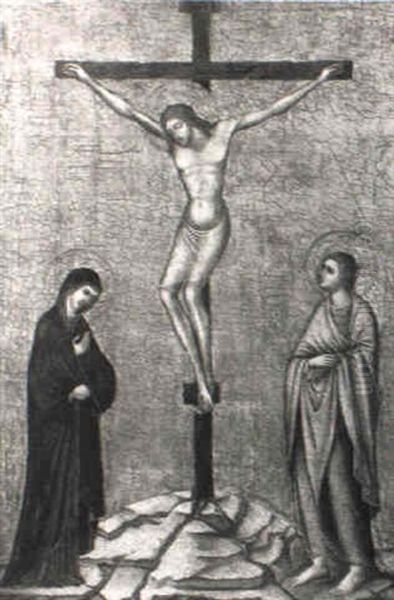 The Crucifixion With The Virgin And St. John The Evangelist Oil Painting by Pietro Lorenzetti