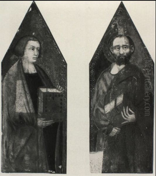 Two Saints Holding Books Oil Painting by Pietro Lorenzetti