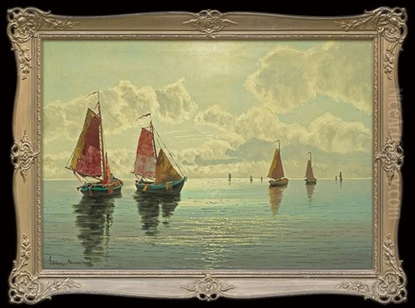 Keelboats Oil Painting by Ernst Hugo Lorenz-Morovana