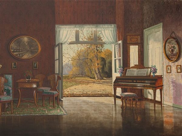 Biedermeier Interior Oil Painting by Ernst Hugo Lorenz-Morovana