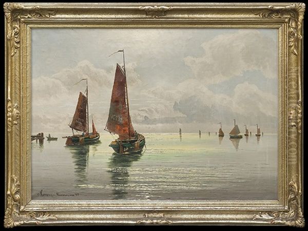 Fishing Boats In Southern Sun Oil Painting by Ernst Hugo Lorenz-Morovana