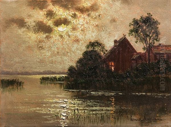 Nocturne By The Water Oil Painting by Ernst Hugo Lorenz-Morovana