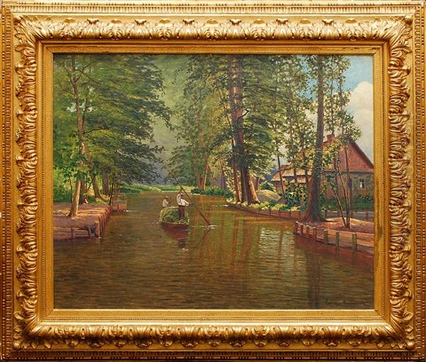 Wasserstrase Im Spreewald Oil Painting by Ernst Hugo Lorenz-Morovana