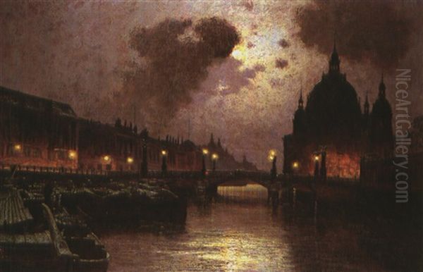 Die Schlossbrucke In Berlin Oil Painting by Ernst Hugo Lorenz-Morovana