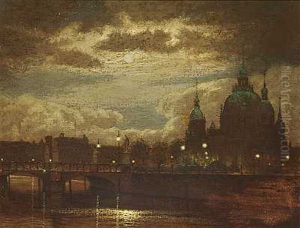 Nacht Uber Berlin Oil Painting by Ernst Hugo Lorenz-Morovana