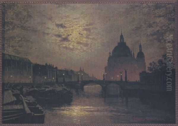 Berliner Dom Mit Friedrichsbrucke Bei Nacht Oil Painting by Ernst Hugo Lorenz-Morovana