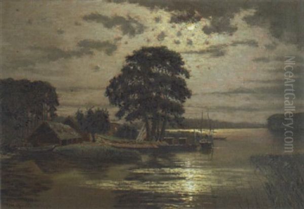 Mondnacht Am Ratzeburger See Oil Painting by Ernst Hugo Lorenz-Morovana