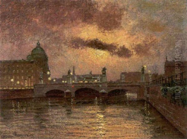 Blick Auf Das Stadtschlos Und Die Schlosbrucke In Berlin Im Abendrot Oil Painting by Ernst Hugo Lorenz-Morovana