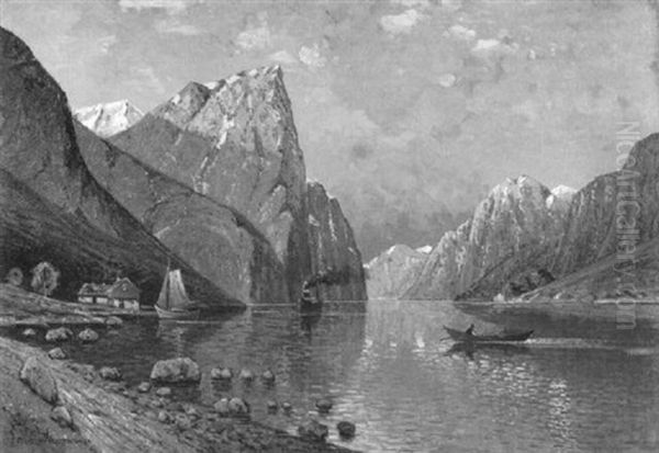 Mitternachtssonne Im Sognefjord Norwegen Oil Painting by Ernst Hugo Lorenz-Morovana