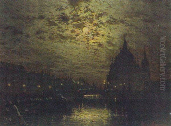 Berlin Bei Mondschein. Friedrichsbrucke Mit Dom by Ernst Hugo Lorenz-Morovana