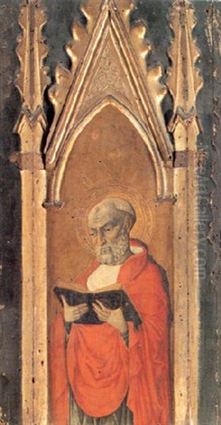 A Standing Saint Holding A Book Oil Painting by  Lorenzo da Viterbo