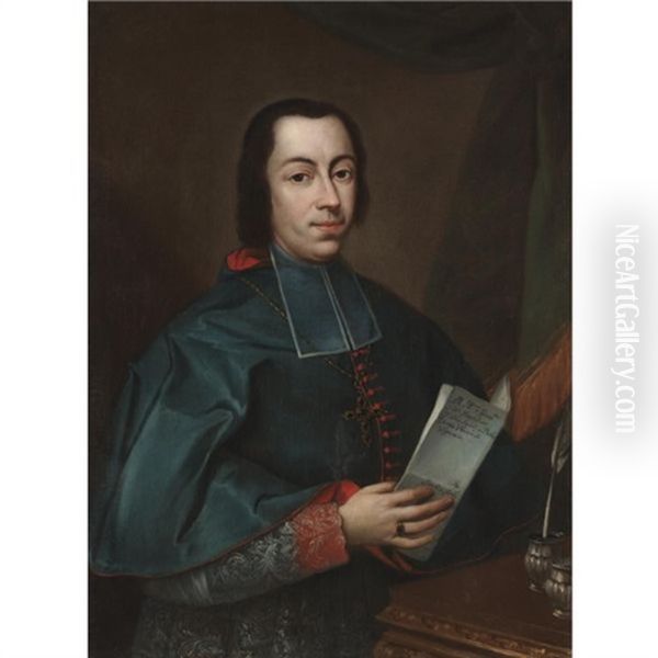 Portrait Of Francesco Agostino Della Chiesa, Bishop Of Vigevano Holding A Letter Oil Painting by Davide Loreti