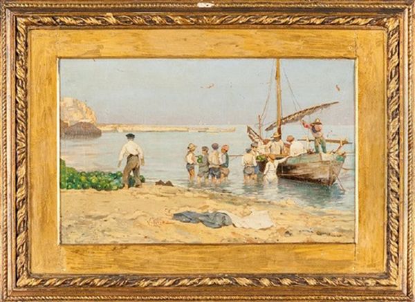 Spiaggia Di Forio, Ischia Oil Painting by Vincenzo Loria